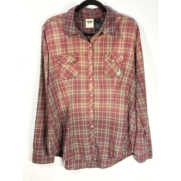 Harley-Davidson Tops - Harley-Davidson Women's Flannel Shirt Size XL Embroidered Pearl Snap Biker